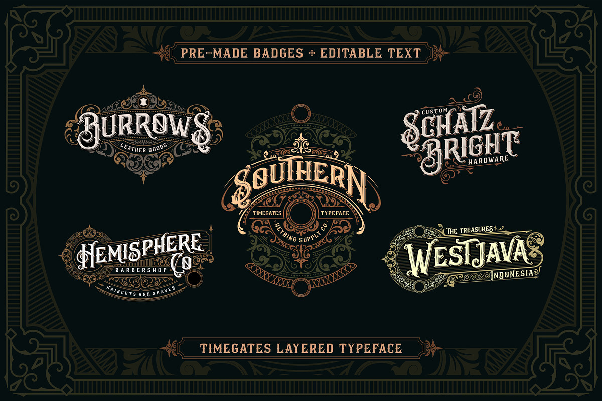 Timegates Typeface + Extras, a Serif Font by Heybing Supply Co. (Photo 12 of 15)