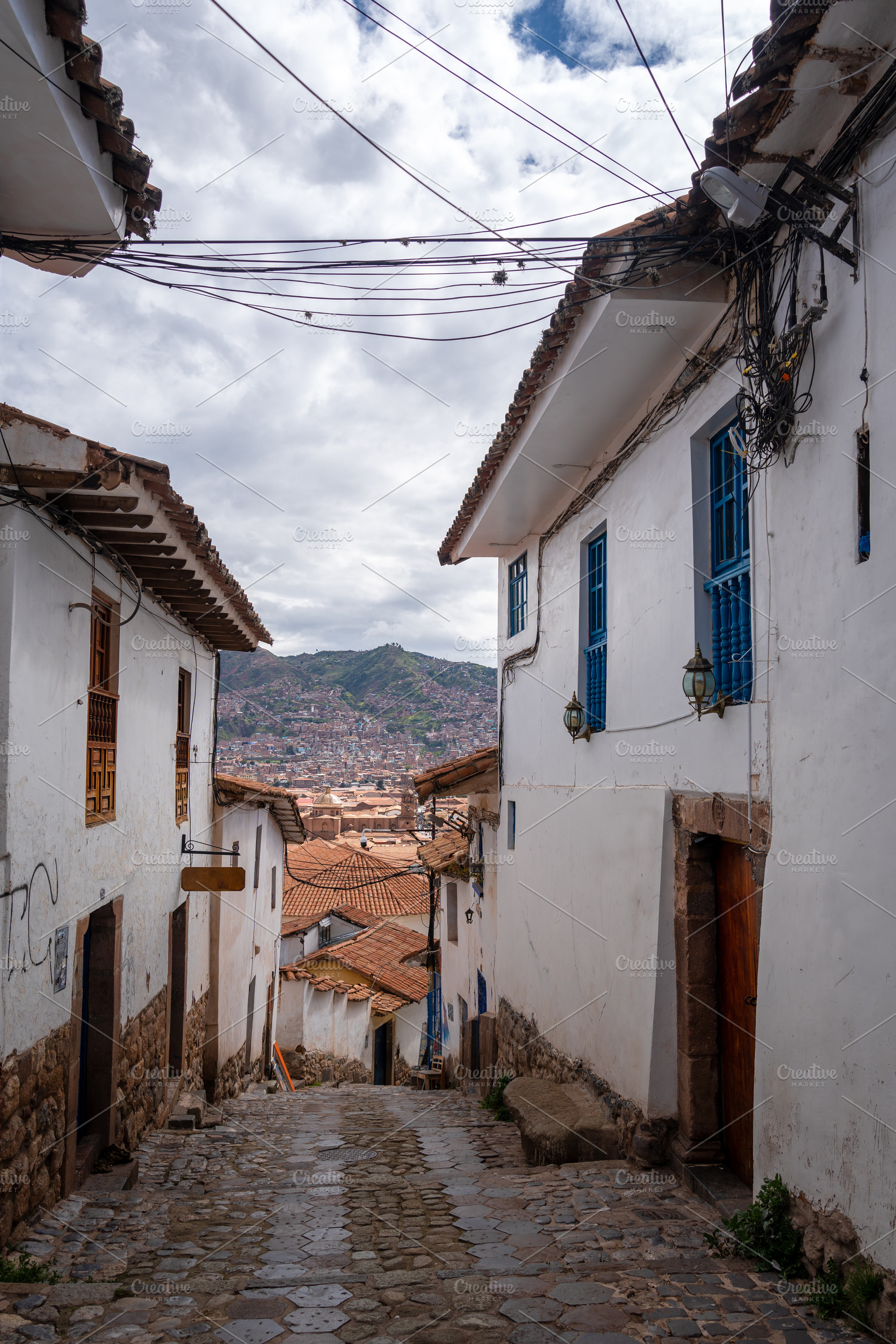 Charming Street in San Blas Neighborhood, Cusco, with Whitewashe, a Photo by GoodGoods