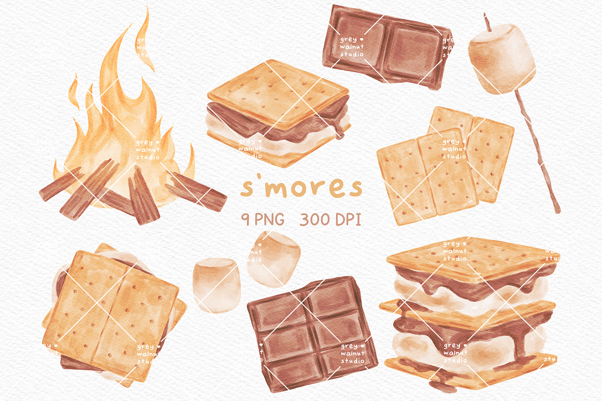 watercolor smores clipart, a Food Illustration by greywalnutstudio (Photo 1 of 3)