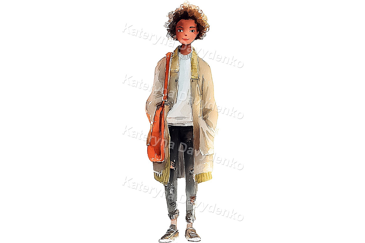 Teen Characters Watercolor PNG Set, a Person Illustration by Bubert Art (Photo 7 of 7)