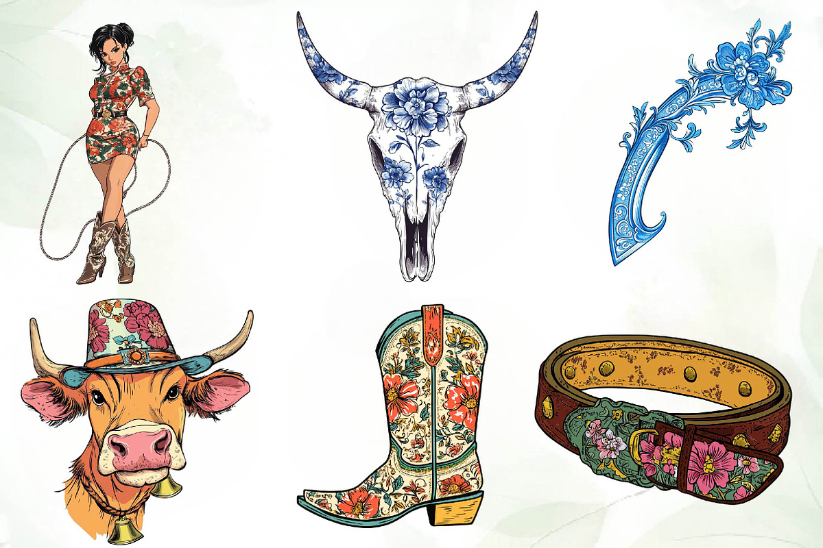 Cute Chinoiserie Cowgirl Sublimation, an Illustration by CreationArt (Photo 2 of 6)