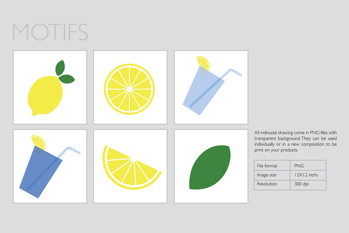 Digital Paper Pack Fresh Lemons, a Pattern Graphic by Akwadesign (Photo 2 of 7)