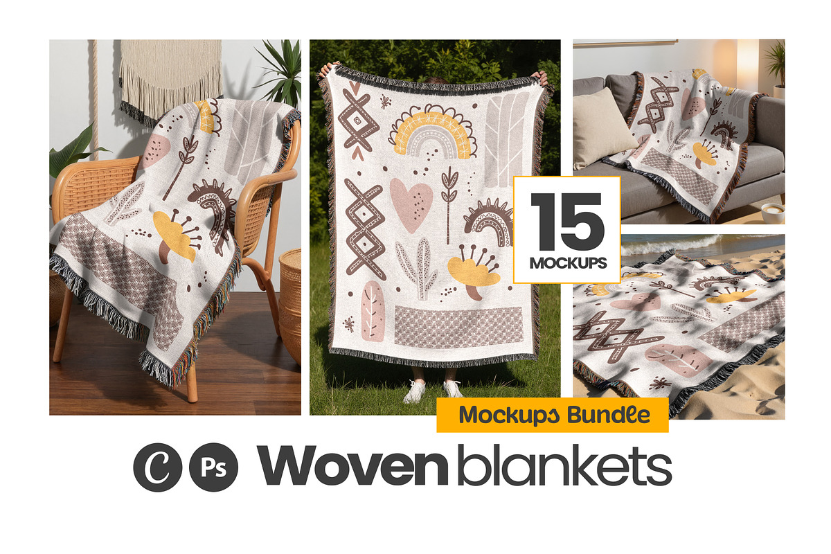 Woven Blanket Mockup Bundle x15 PSDs, an Apparel Mockup by TemplateBurst (Photo 1 of 10)