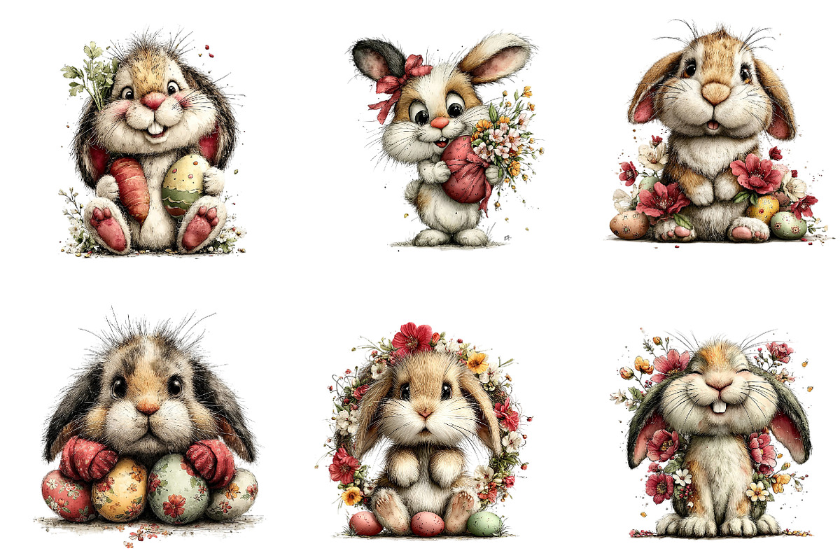 Whimsical Easter Bunny Clipart, an Illustration by Dream Creation (Photo 3 of 7)