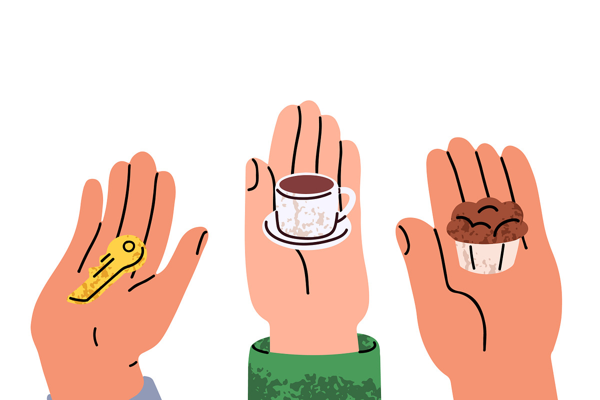 Hands holding tiny items set, a Person Illustration by Good Studio (Photo 2 of 4)