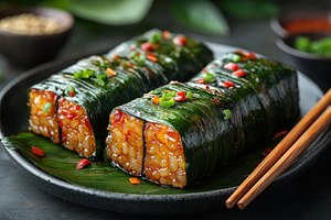 Delicious rice rolls wrapped in bana, a Photo by Tanuart