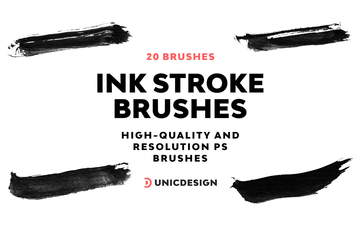20 Ink Stroke Photoshop Brushes, a Brush Add-On by UnicDesign (Photo 1 of 2)