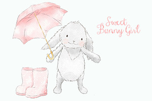 Sweet Bunny Girl Watercolor Clipart