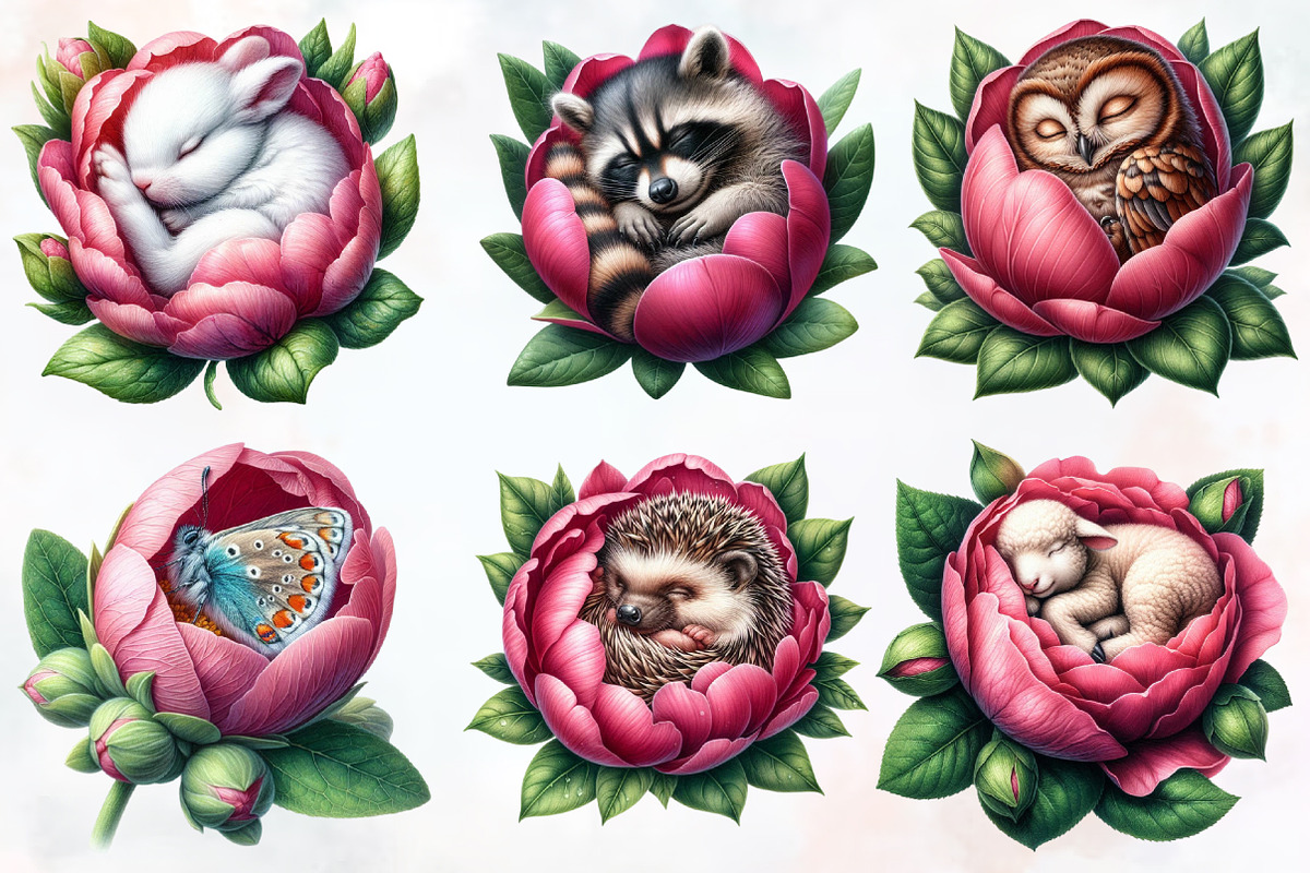 Sleeping Animals in Flowers, an Illustration by Designworld (Photo 2 of 5)