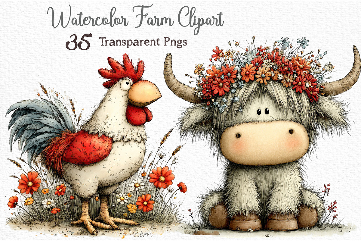 Watercolor Farm Clipart Bundle, a Seasonal Illustration by Craft Nest (Photo 1 of 6)