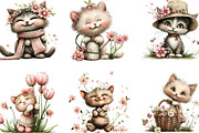 Whimsical Spring Cat Clipart, an Illustration by Designking (Thumbnail 2 of 5)