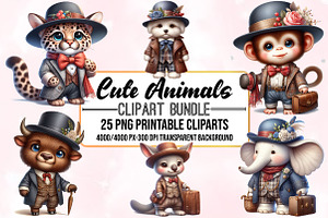 Watercolor Cute Animals Clipart, an Animal Illustration by Craft Nest