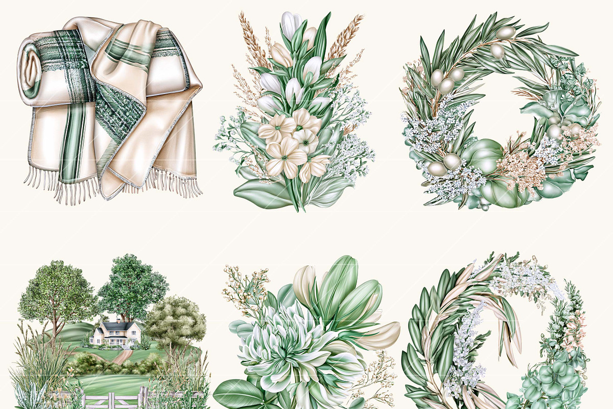Watercolor Cozy Green Lifestyle, an Object Illustration by BusyDaydesign (Photo 2 of 9)