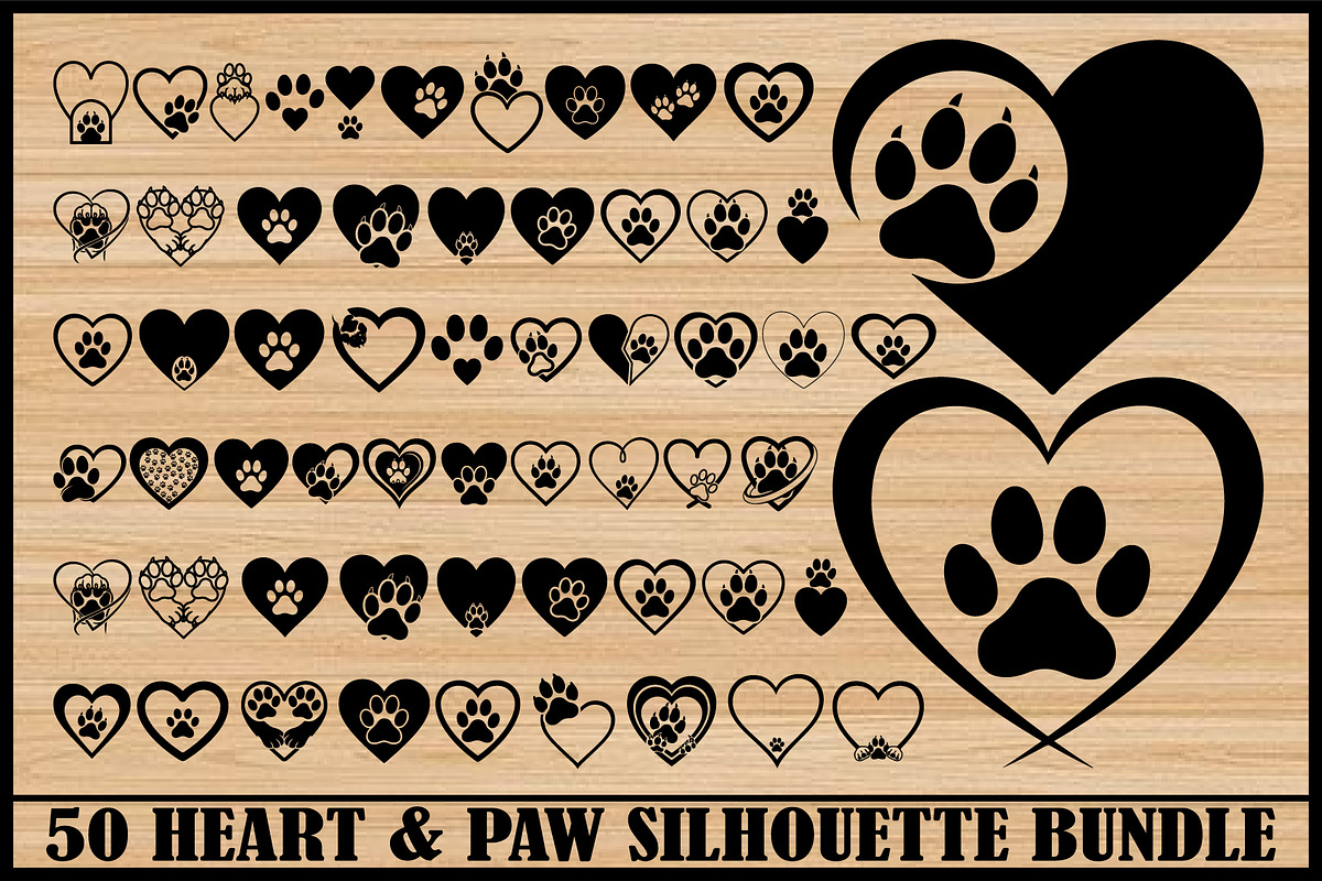 Heart and Paw Silhouette Vector Set, a Decorative Illustration by Gaye Art (Photo 1 of 4)