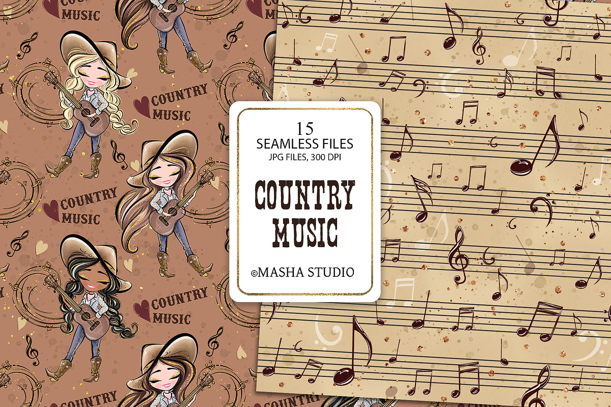 Country Music Seamless Patterns, a Pattern Graphic by Masha  Studio (Photo 5 of 8)