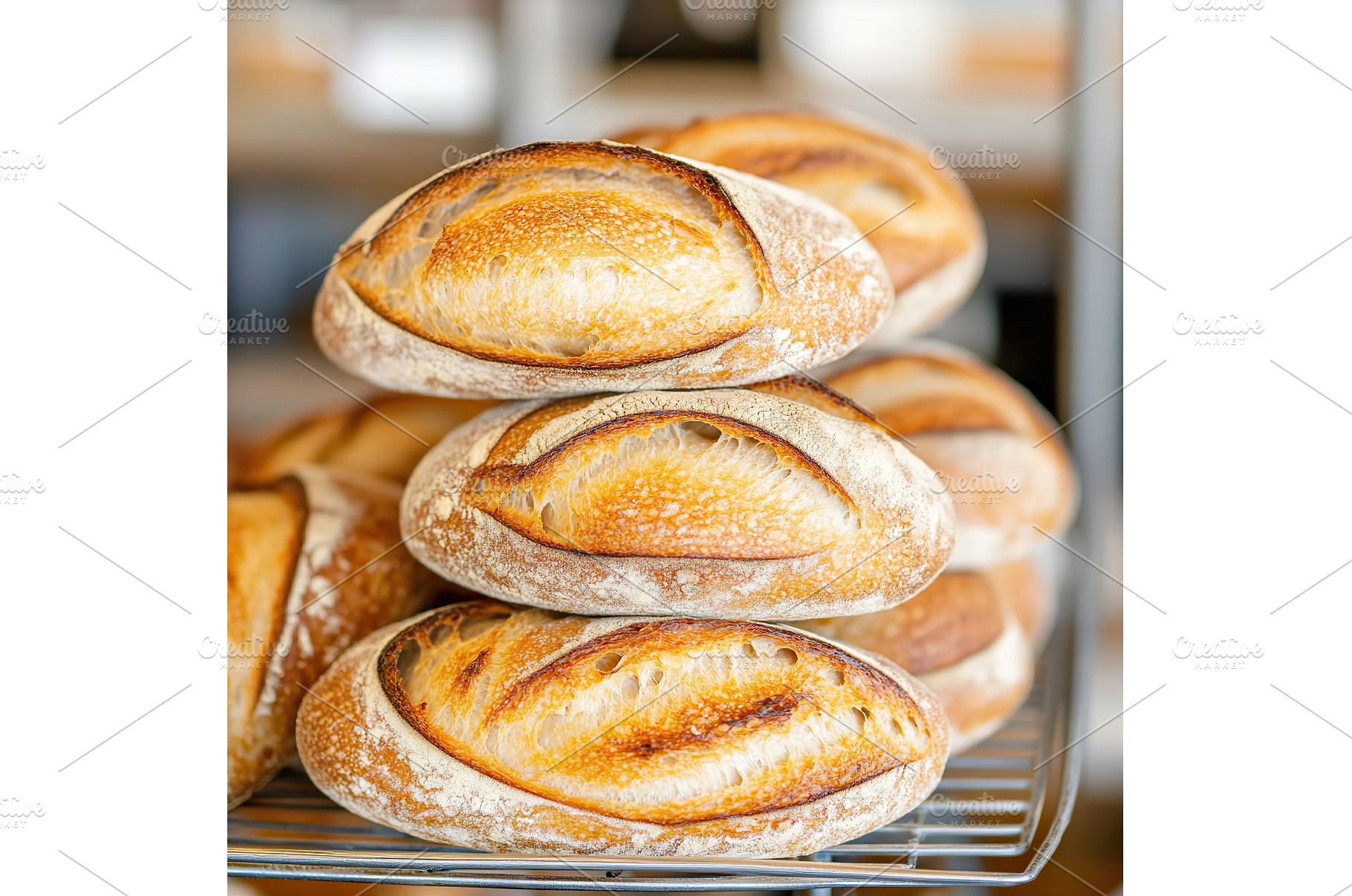 Freshly baked artisan bread loaves, a Food & Drink Photo by Lermont51