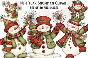 New Year Snowman Clipart Bundle, an Illustration by Craft Nest