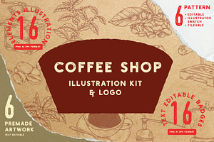 Coffee Shop Illustration Kit & Logo, an Illustration by Dawnside Graphic