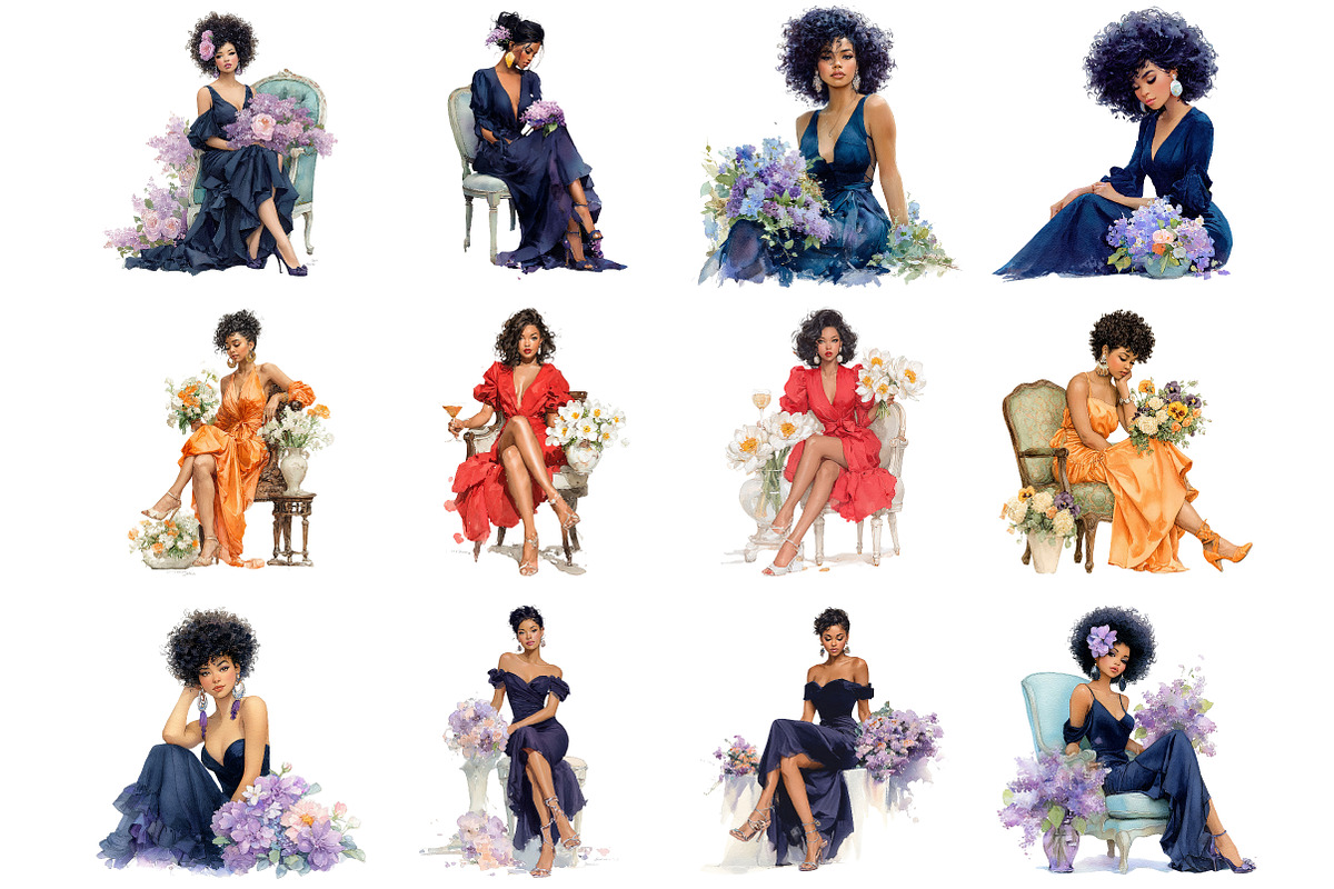 Black Woman Flowers Clipart, an Illustration by DreamArtGraphic (Photo 2 of 4)