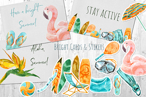 Beach Activities Collage Watercolor