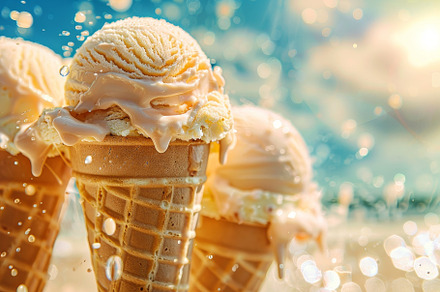 Three melting ice cream cones sittin, a Photo by Iftikhar Alam