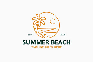 Summer beach logo linear badge, a Branding & Logo Template by Signatoro