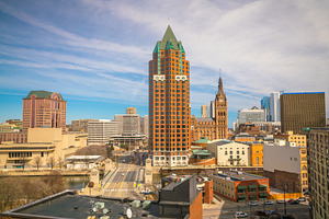 Downtown skyline with Buildings in Milwaukee USA