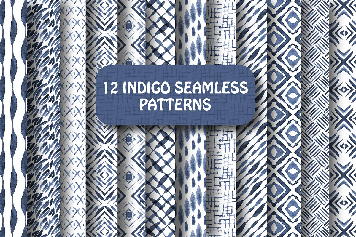 Indigo seamless patterns, a Pattern Graphic by Wild Rose (Photo 1 of 5)