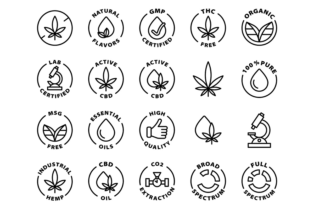 20 CBD cannabis stamp outline icons, an Outline Icon by RevolutionizZed (Photo 2 of 3)
