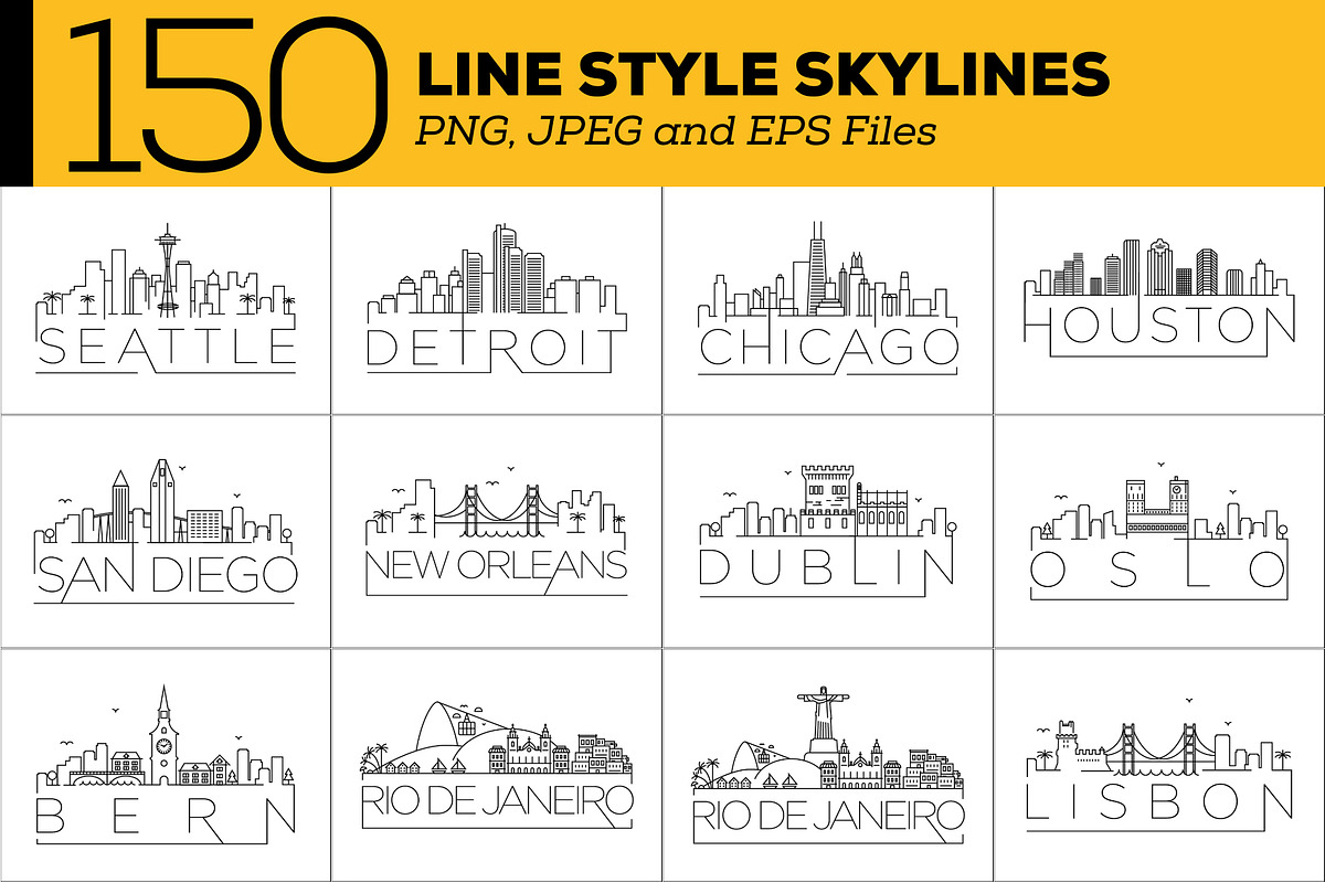 150 - Linear Style City Skylines, an Outline Icon by Kursat Unsal (Photo 7 of 18)