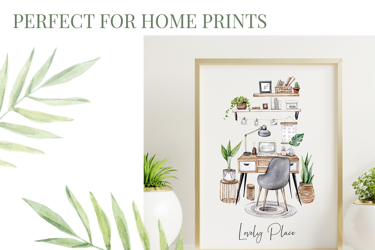 Watercolor Work Home Office Clipart, a Decorative Illustration by S_ARTLOVE (Photo 5 of 8)