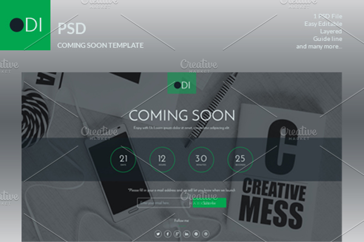 ODI Coming soon psd template, a Templates & Theme by Kayytechin Shop (Photo 1 of 2)