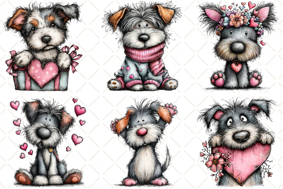 Whimsical Valentine Dog Clipart, an Illustration by Black Bird Studio (Photo 6 of 6)