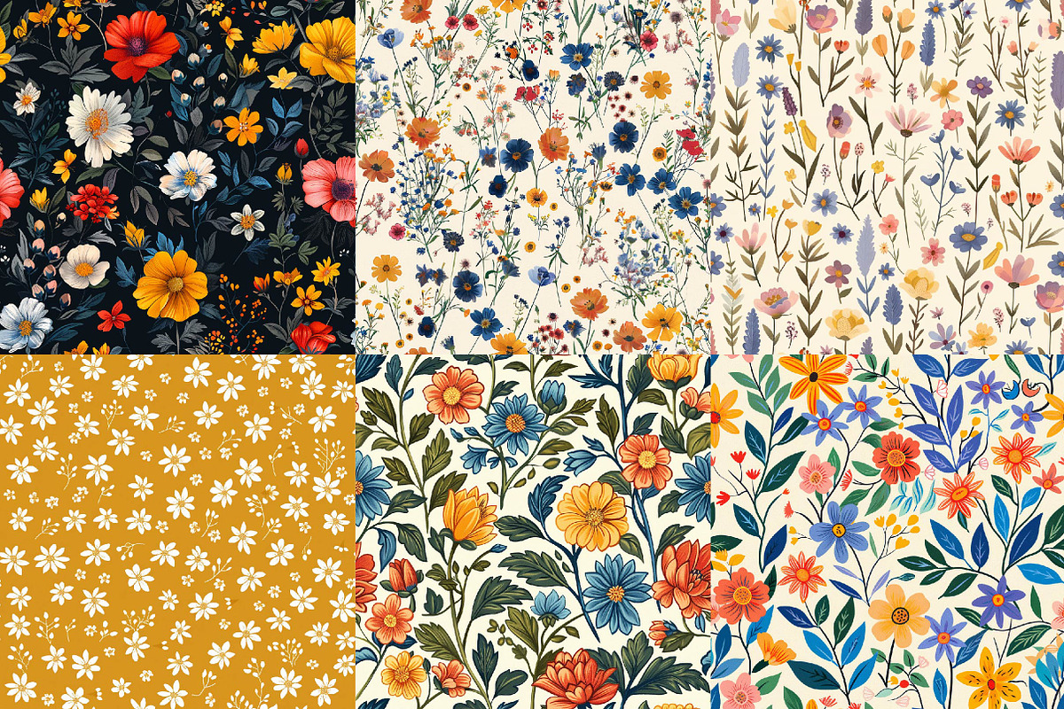 Meadow Floral Digital Paper, a Texture Illustration by DreamPrint404 (Photo 6 of 7)