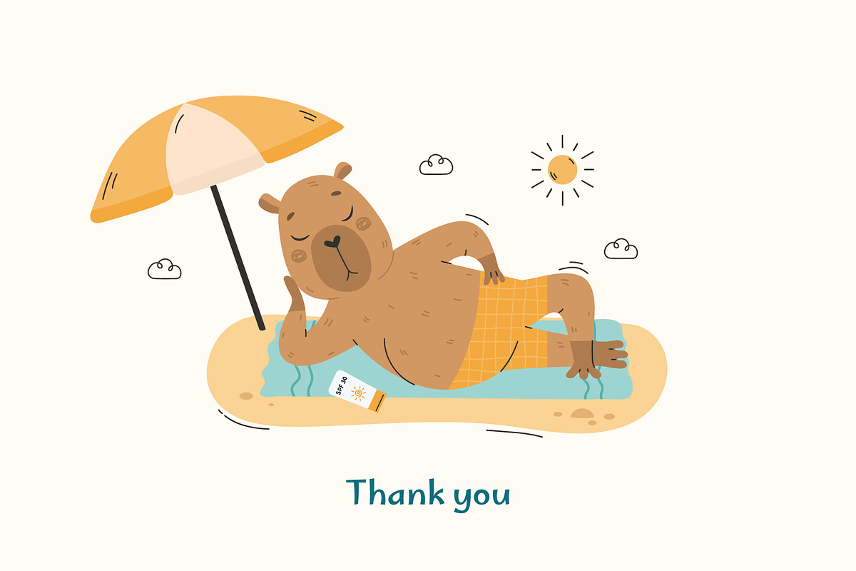 Funny capybaras set. Summer vibes, an Animal Illustration by Mila_art (Photo 6 of 6)