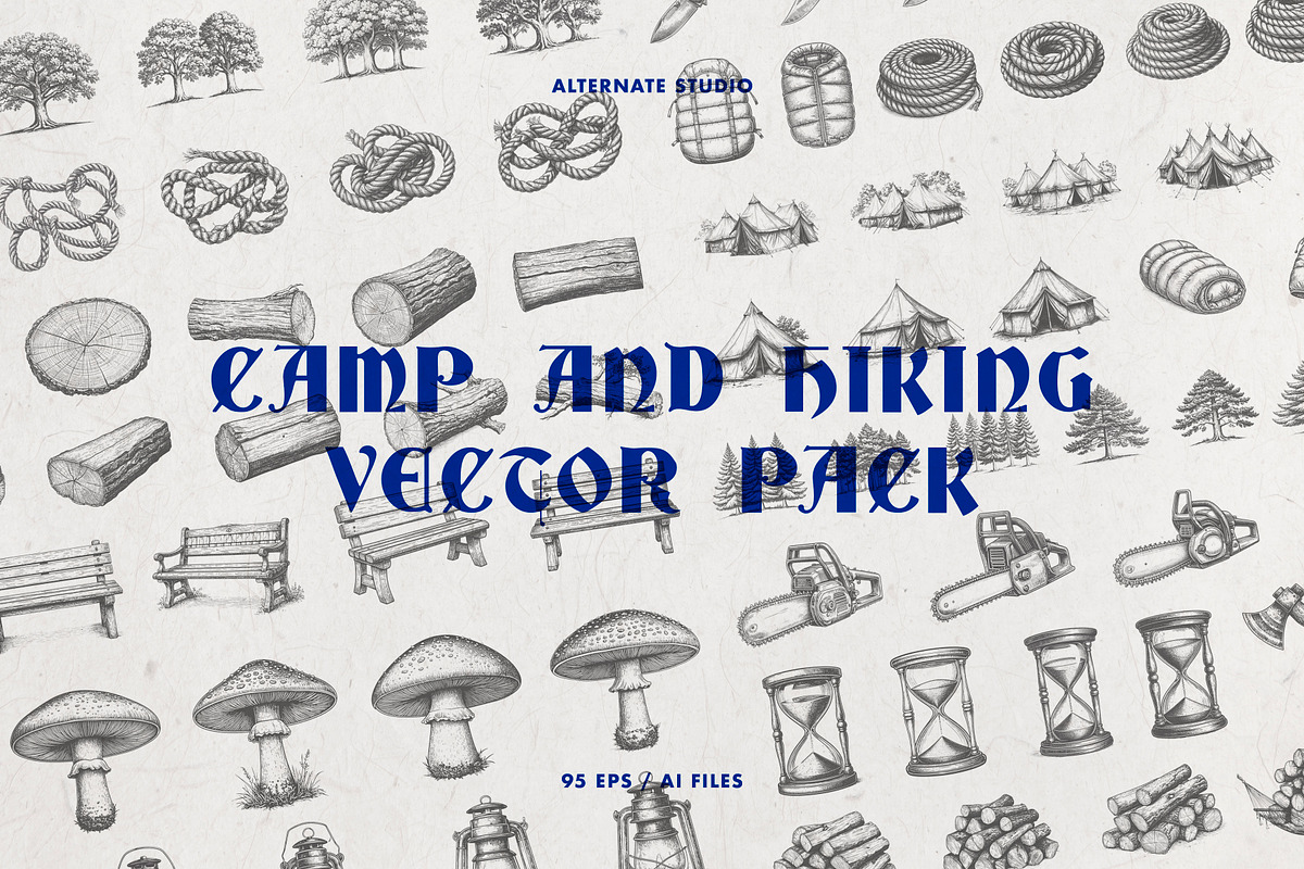 Camp and Hiking Vector Pack, an Object Illustration by Alternate Studio (Photo 1 of 9)