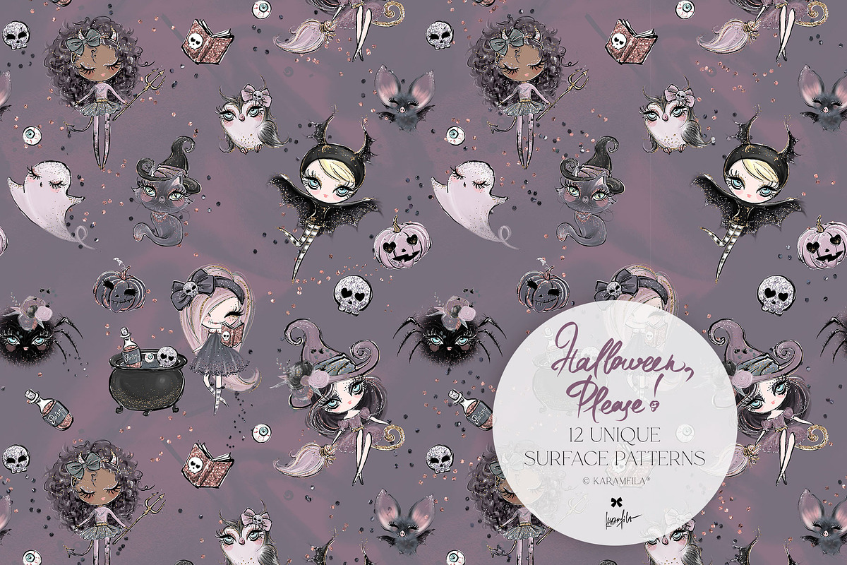 Kawaii Halloween Seamless Patterns, a Pattern Graphic by KaramfilaS (Photo 7 of 32)