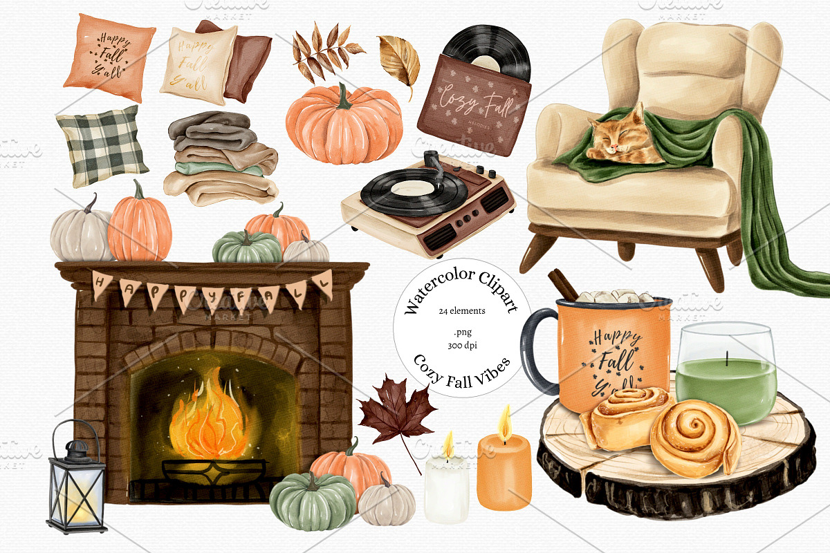Watercolor Cozy Fall, Autumn Clipart, a Seasonal Illustration by MiracleArtAndDesign (Photo 1 of 4)