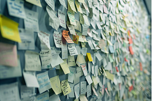 Wall covered with colorful sticky, a Business Photo by Ylivdesign