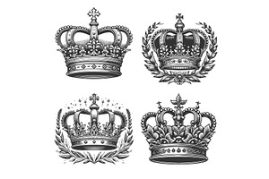 royal crowns engraving set vector, an Illustration by AlexArt