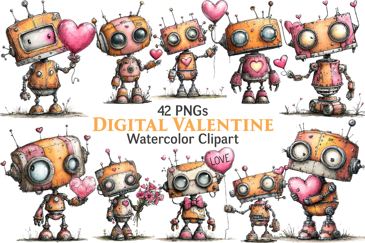 Robot Digital Valentine's Day, an Illustration by Pixels.Craft (Photo 1 of 5)