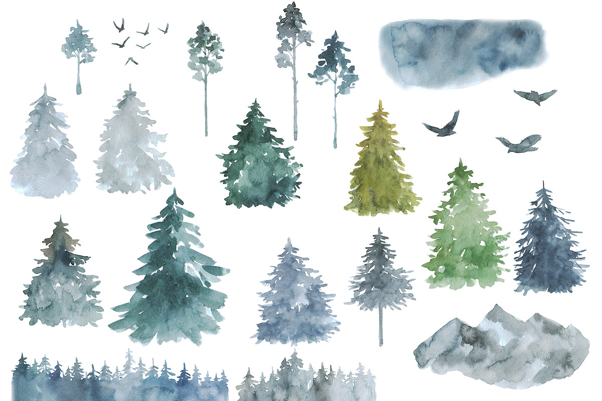 Watercolor Clipart Winter Forest png, an Illustration by KomtsyanTatyanaArt (Photo 2 of 4)