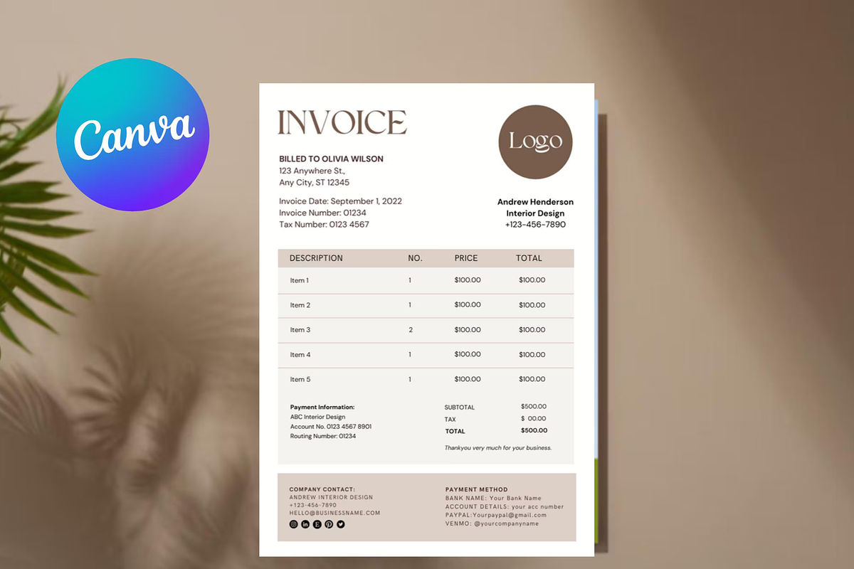 Invoice Template Printable Invoice, a Stationery Template by Climbwithelevator (Photo 1 of 9)