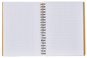 Open checkered notebook on metal spiral binding with kraft cover, a Business Photo by ndanko