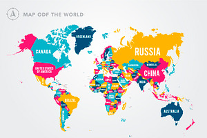 Map Of The World With Country Names, an Object Graphic by Black White Mouse Design