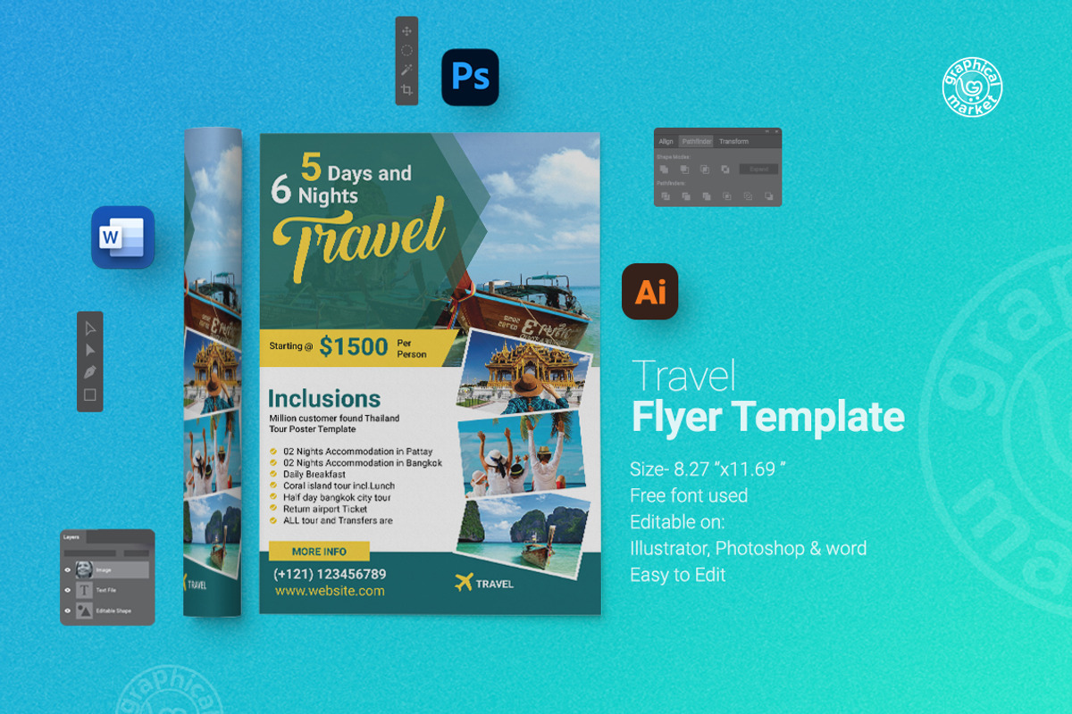 Travel Package Flyer template, a Flyer Template by GraphicalMarket