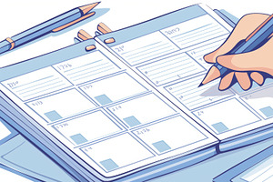 Hand Writing In An Open Planner For Event Scheduling And Tasks