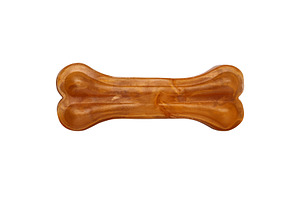 Single rawhide dog bone treat isolated on a white background, id, a Food & Drink Photo by Ales Munt
