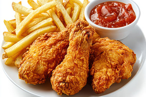 Delicious fried chicken with French, a Food & Drink Photo by Pixeness Studio