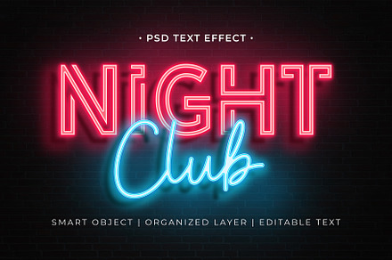 Night Club Neon Text Effect, a Brushes & More by Asofa Studio